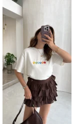 Cherry Baskılı T-shirt - Ekru - Kod: 1102