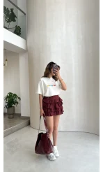Fırfırlı Modal Mini Etek - Bordo - Kod: 580718