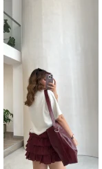 Fırfırlı Modal Mini Etek - Bordo - Kod: 580718