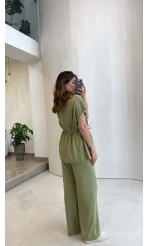 Taşlı Modal Yelek Takım - Su Yeşili - Kod: 4128
