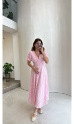 V Yaka Püskül Detay Elbise - Pembe - Kod: 3100