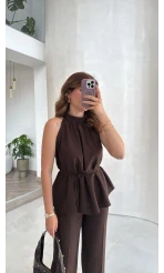 Reglan Kol Bağcıklı Takım - Kahve - Kod: 9145