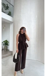 Reglan Kol Bağcıklı Takım - Kahve - Kod: 9145