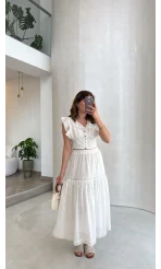 Brode Detay Etek-Bluz Takım - Beyaz - Kod: 5094 2307