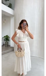 Brode Detay Etek-Bluz Takım - Beyaz - Kod: 5094 2307