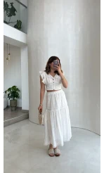 Brode Detay Etek-Bluz Takım - Beyaz - Kod: 5094 2307