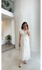 Brode Detay Etek-Bluz Takım - Beyaz - Kod: 5094 2307