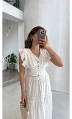 Brode Detay Etek-Bluz Takım - Beyaz - Kod: 5094 2307