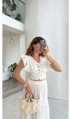 Brode Detay Etek-Bluz Takım - Beyaz - Kod: 5094 2307