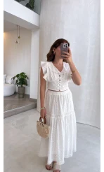 Brode Detay Etek-Bluz Takım - Beyaz - Kod: 5094 2307