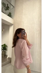 Dantelli Bebe Yaka Gömlek - Pembe - Kod: 2263