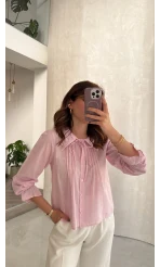 Dantelli Bebe Yaka Gömlek - Pembe - Kod: 2263