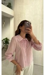 Dantelli Bebe Yaka Gömlek - Pembe - Kod: 2263