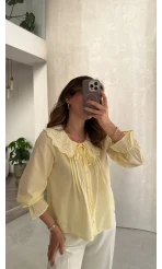 Dantelli Bebe Yaka Gömlek - Sarı - Kod: 2263
