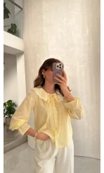 Dantelli Bebe Yaka Gömlek - Sarı - Kod: 2263