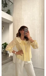 Dantelli Bebe Yaka Gömlek - Sarı - Kod: 2263