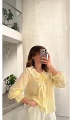 Dantelli Bebe Yaka Gömlek - Sarı - Kod: 2263
