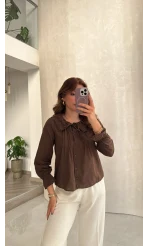 Dantelli Bebe Yaka Gömlek - Acı Kahve - Kod: 2263