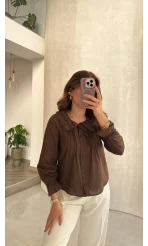 Dantelli Bebe Yaka Gömlek - Acı Kahve - Kod: 2263