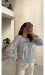 Dantelli Bebe Yaka Gömlek - Bebe Mavisi - Kod: 2263