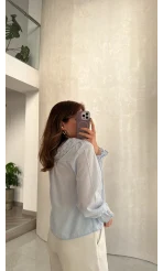Dantelli Bebe Yaka Gömlek - Bebe Mavisi - Kod: 2263