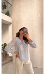 Dantelli Bebe Yaka Gömlek - Bebe Mavisi - Kod: 2263