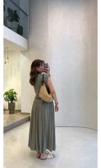 Alice Beli Büzgülü Etek Bluz Takım - Haki - Kod: 580969