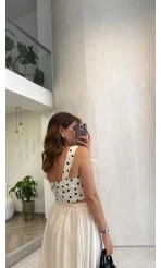 Puantiye Desenli Askılı Korse Bluz - Ekru - Kod: 58559