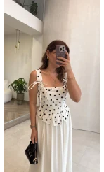 Puantiye Desenli Askılı Korse Bluz - Ekru - Kod: 58559