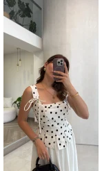 Puantiye Desenli Askılı Korse Bluz - Ekru - Kod: 58559