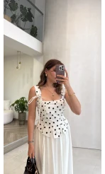 Puantiye Desenli Askılı Korse Bluz - Ekru - Kod: 58559