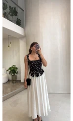 Puantiye Desenli Askılı Korse Bluz - Siyah - Kod: 58559