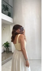 Korse Detay Askılı Crop Bluz - Sarı - Kod: 580930