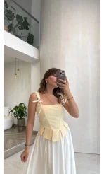 Korse Detay Askılı Crop Bluz - Sarı - Kod: 580930