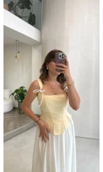 Korse Detay Askılı Crop Bluz - Sarı - Kod: 580930