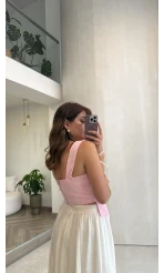 Korse Detay Askılı Crop Bluz - Pembe - Kod: 580930