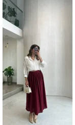 Büzgülü Etek - Bordo - Kod: 3401