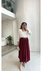 Büzgülü Etek - Bordo - Kod: 3401