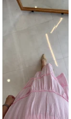 Keten Karışımlı Viskon Etek - Pembe - Kod: 5075