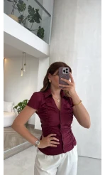 Dilvin Büzgülü Bluz - Bordo - Kod: 50546