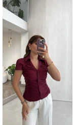 Dilvin Büzgülü Bluz - Bordo - Kod: 50546