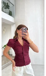 Dilvin Büzgülü Bluz - Bordo - Kod: 50546