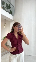 Dilvin Büzgülü Bluz - Bordo - Kod: 50546