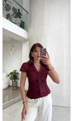 Dilvin Büzgülü Bluz - Bordo - Kod: 50546