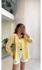 Uzun Kollu Keten Gömlek - Sarı - Kod: 580384