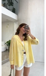 Uzun Kollu Keten Gömlek - Sarı - Kod: 580384