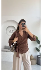 7017 - Vanilla Müslin Kimono - Kahverengi