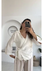 7017 - Vanilla Müslin Kimono - Kırık Beyaz