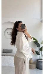 7017 - Vanilla Müslin Kimono - Kırık Beyaz