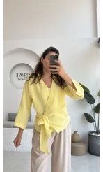 7017 - Vanilla Müslin Kimono - Sarı